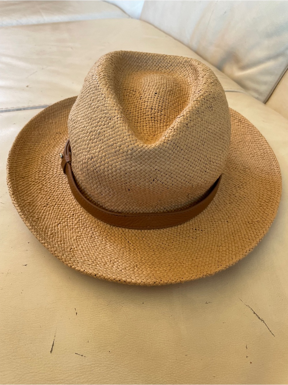 Banana Republic Natural Straw Panama Hat with Brown Leather Band